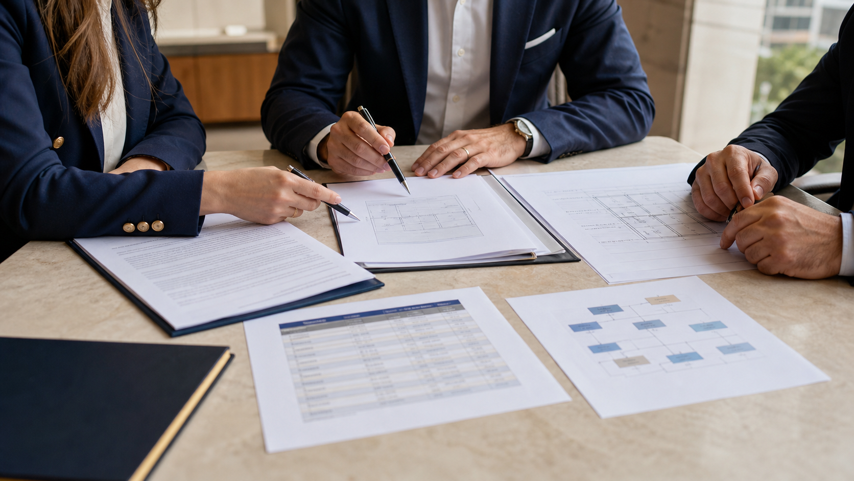 Reunião de trabalho com documentos empresariais